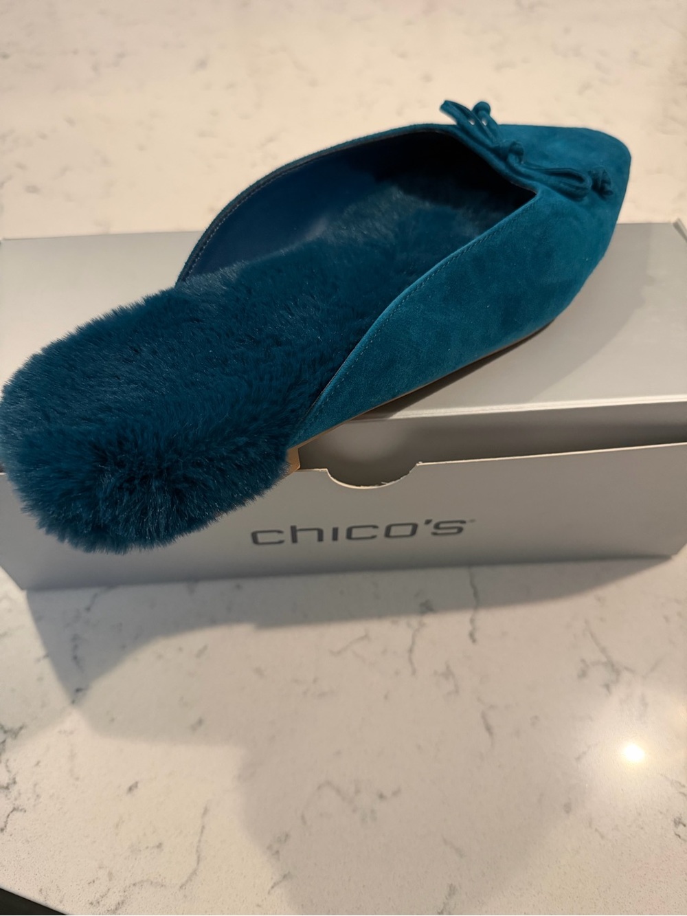 Chico's Teal Suede Bow Backless Mules - Picture 5 of 7